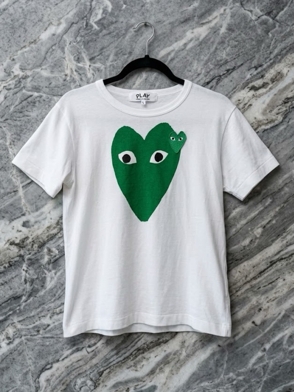 Comme des Garcons Green Heart Graphic T-Shirt Large